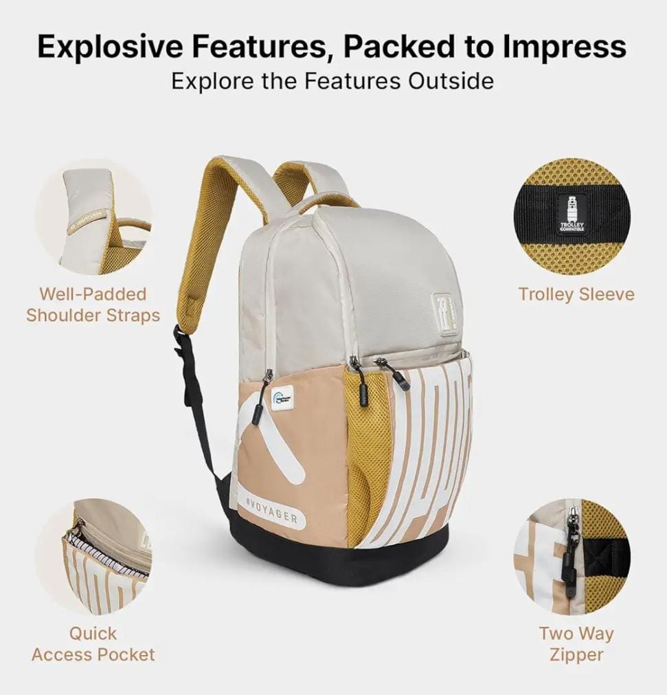UPPERCASE 33L Pixel 03 Laptop Backpack | School Bag | Triple Compartment | Quick-Access Pocket & Side Zip Pocket | Well- Padded Backpack | Trolley Sleeve | For Men & Women | 750 Days Warranty