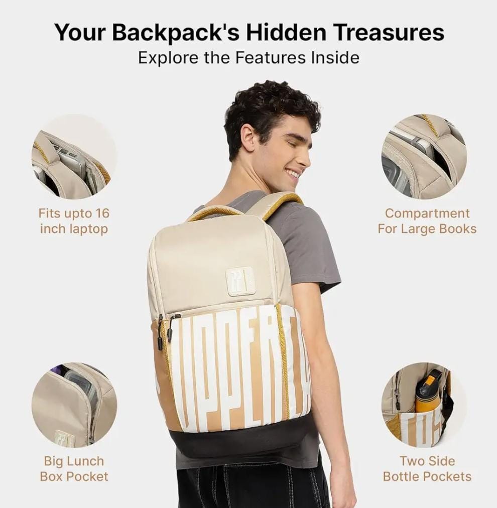 UPPERCASE 33L Pixel 03 Laptop Backpack | School Bag | Triple Compartment | Quick-Access Pocket & Side Zip Pocket | Well- Padded Backpack | Trolley Sleeve | For Men & Women | 750 Days Warranty