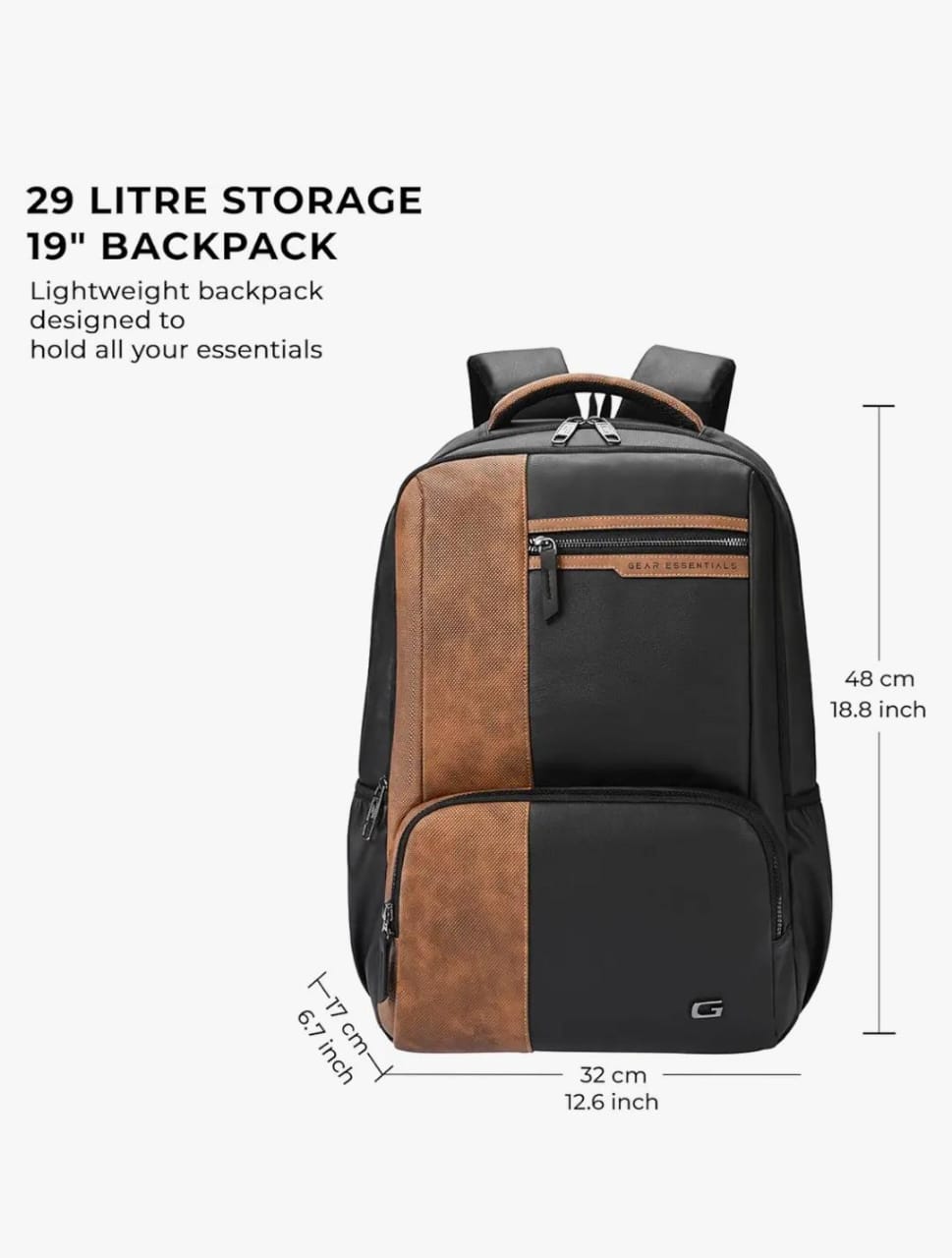 Gear Vintage 4 19"/28L anti theft faux leather Medium Water Resistant Laptop Backpack/Casual Backpack/Daypack/Travel Backpack/College Bag For Men/Women(Black-Tan)