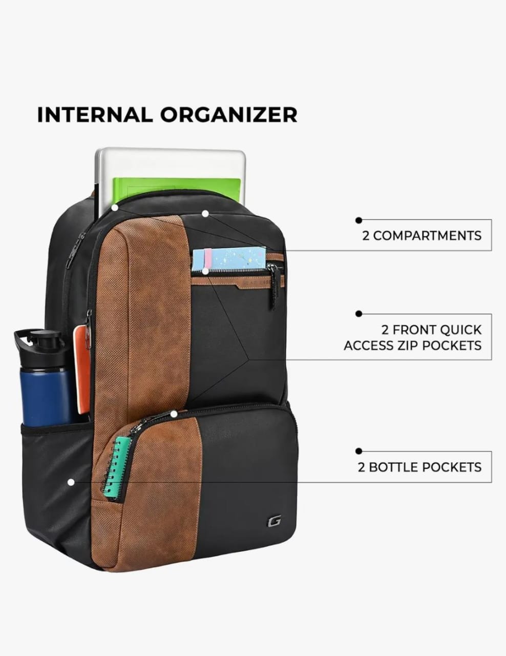 Gear Vintage 4 19"/28L anti theft faux leather Medium Water Resistant Laptop Backpack/Casual Backpack/Daypack/Travel Backpack/College Bag For Men/Women(Black-Tan)