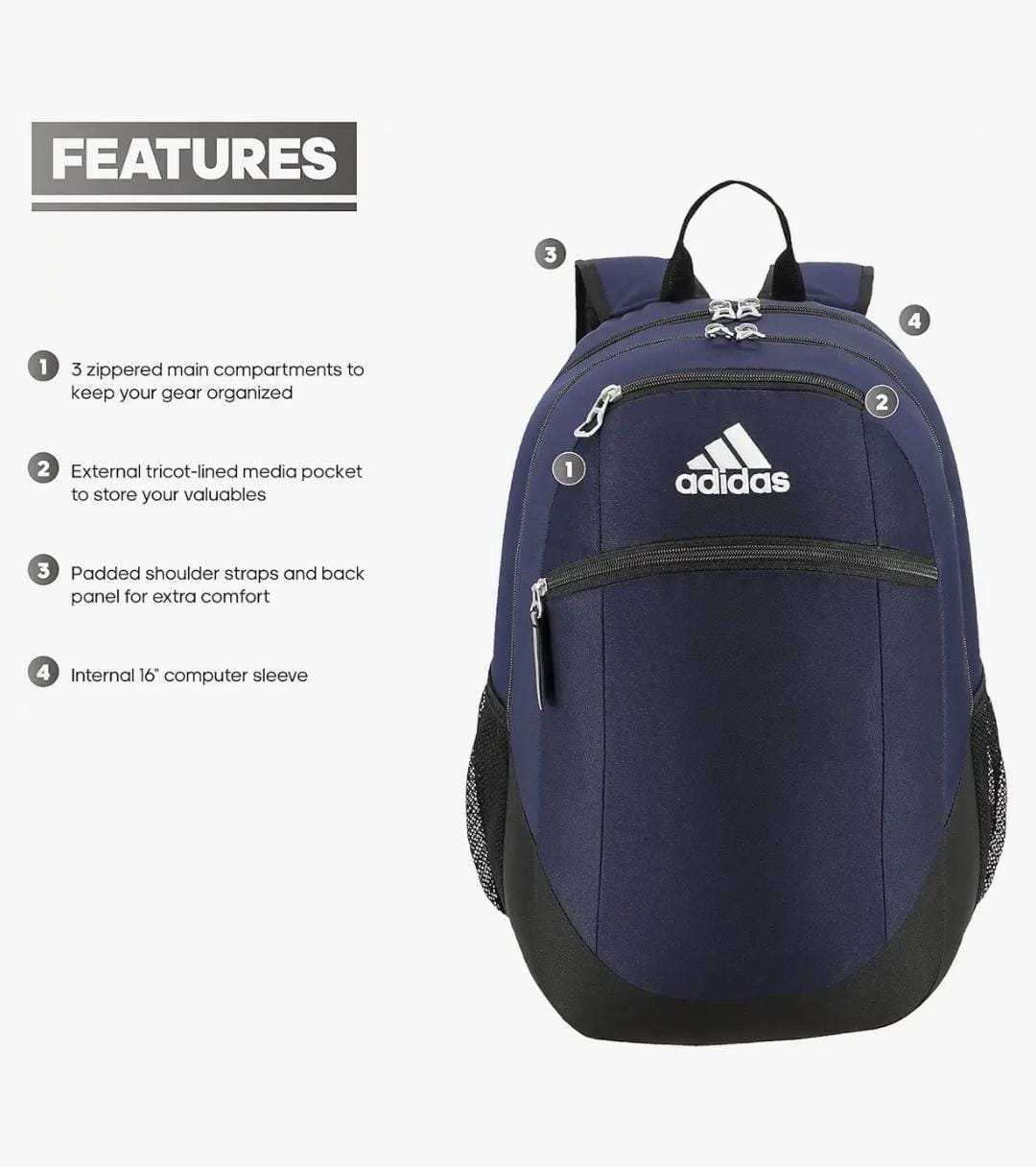 adidas Unisex Striker II Team Backpack, Collegiate Navy/Black/White, One Size