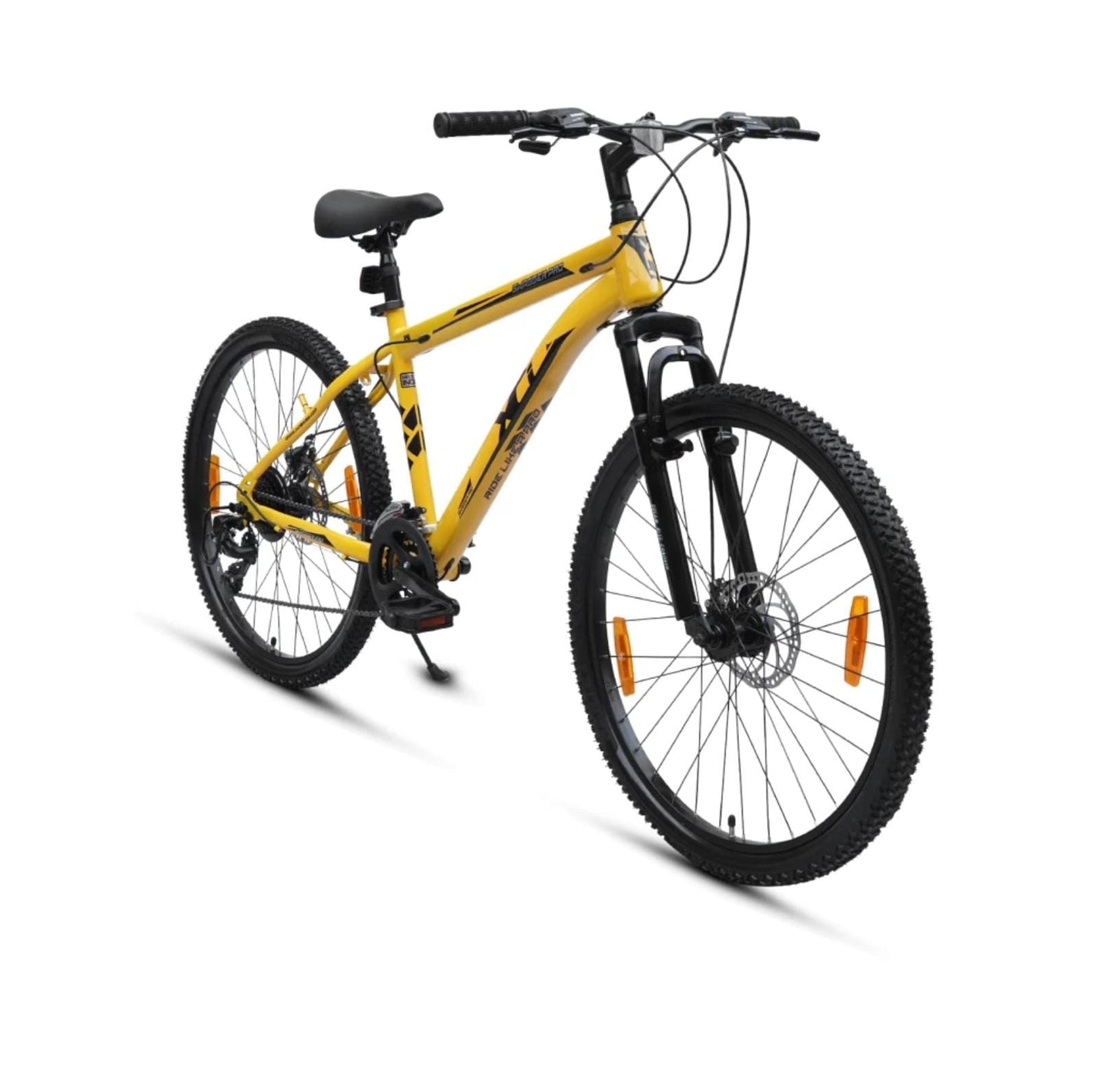 XCi Swagger Pro Shimano Geared for Men TUF SHOX Suspension 26 T Mountain Cycle (21 Gear, Black, Yellow, Only Front Suspension)
