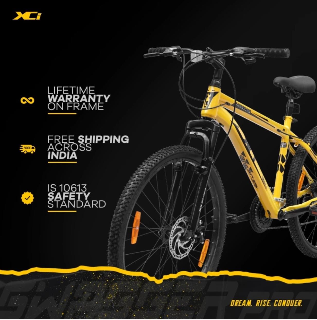 XCi Swagger Pro Shimano Geared for Men TUF SHOX Suspension 26 T Mountain Cycle (21 Gear, Black, Yellow, Only Front Suspension)