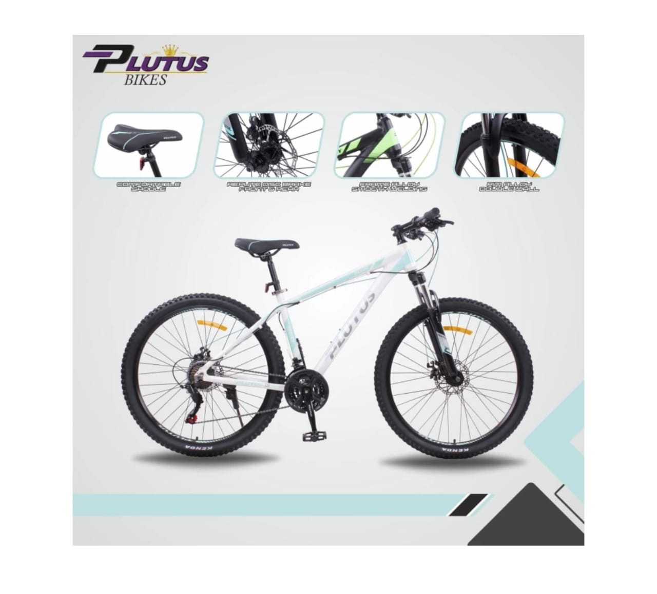 PLUTUS Furion Dual Disc Brake, Alloy Frame Cycle for Adults 27.5 T Mountain Cycle (21 Gear, White, Only Front Suspension)