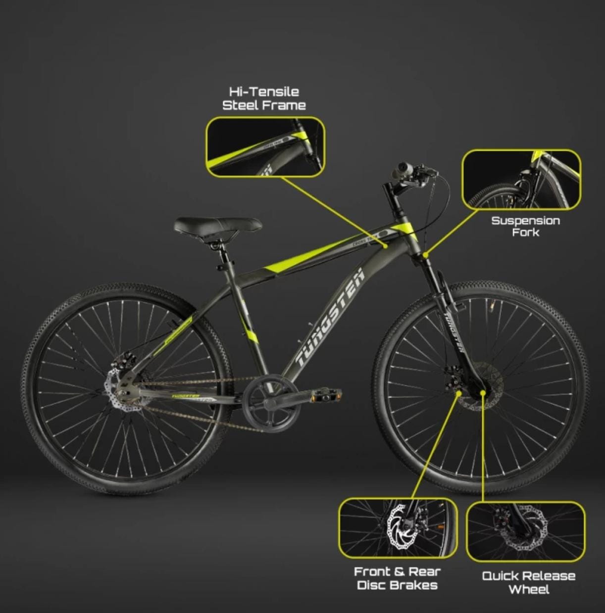 Tungsten CROSS TRAK SINGLE | DUAL DISC | SUSPENSION | FULLY FITTED 26 T Mountain Cycle (Single Speed, Multicolor, Only Front Suspension)