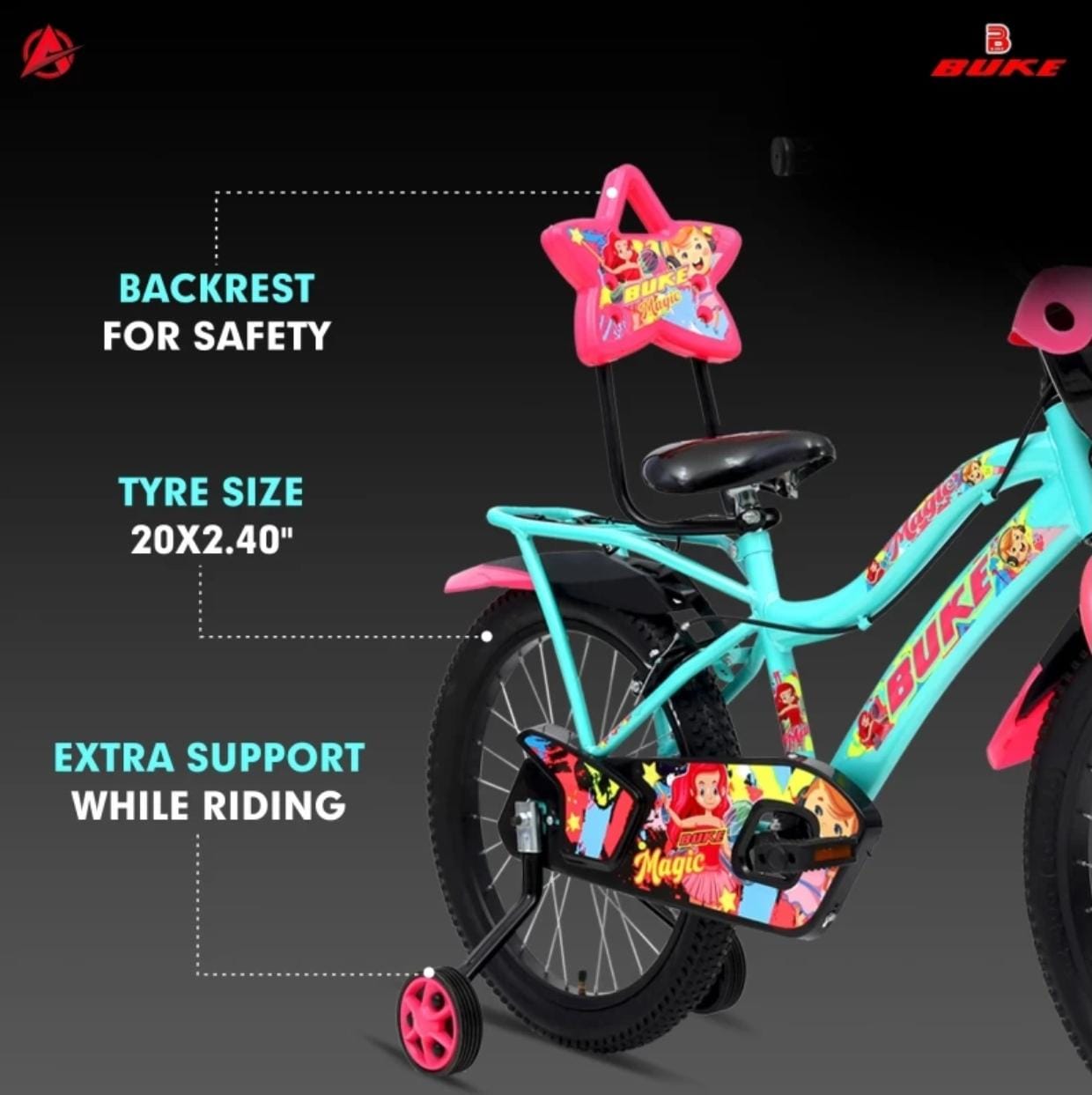AVON Buke Magic 20T City Bike | 10Inch Frame Broad Tyres 20T City Bike 20 T Hybrid Cycle/City Bike (Single Speed, Green, Pink, Rigid)