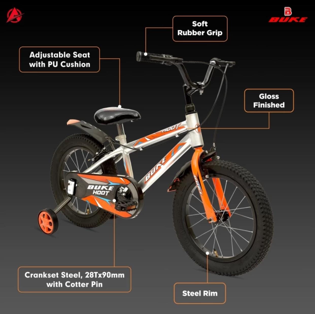 AVON Buke Hoot Bicycles for kids Rigid Suspension Tire Road Cycle For Girls And Boys 16 T Road Cycle (Single Speed, Silver, Rigid)