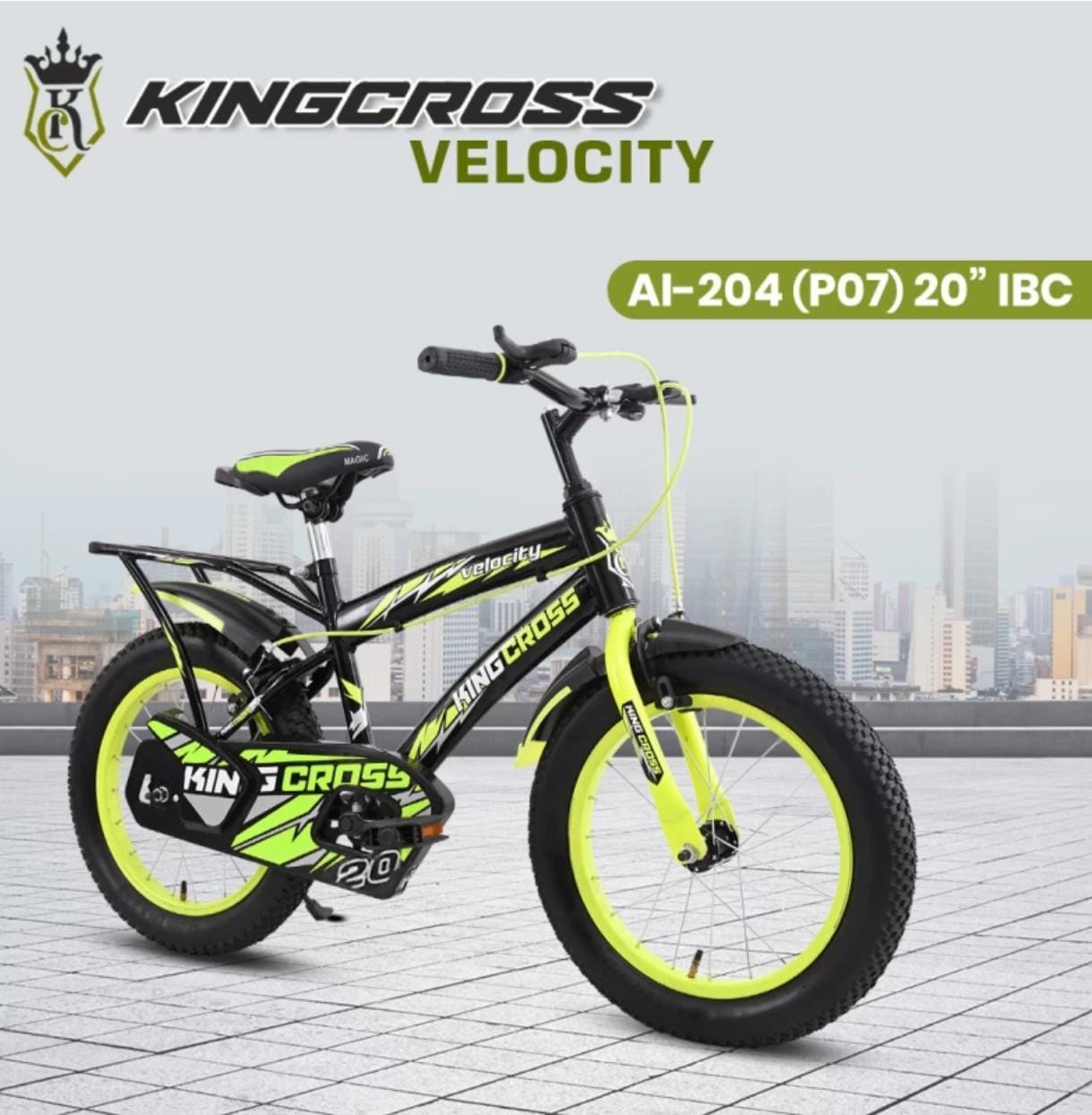 KINGCROSS VELOCITY 20T WITH INBUILT CARRIER - TYRE & TUBE 20 T BMX Cycle (Single Speed, Black, Green, Rigid)