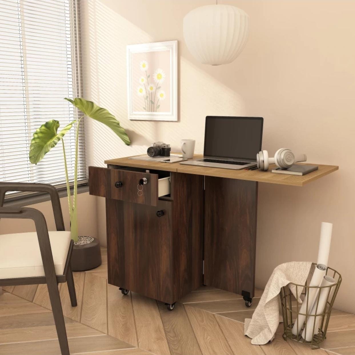 Studio Kook Smart Convertible Desk Engineered Wood Computer Desk (Modular, Finish Color - Junglewood, Pre-assembled)