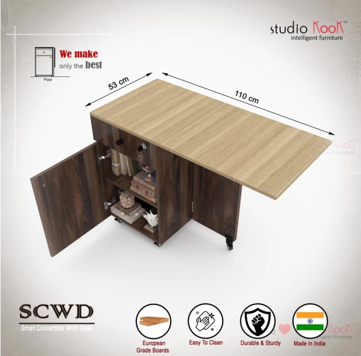 Studio Kook Smart Convertible Desk Engineered Wood Computer Desk (Modular, Finish Color - Junglewood, Pre-assembled)
