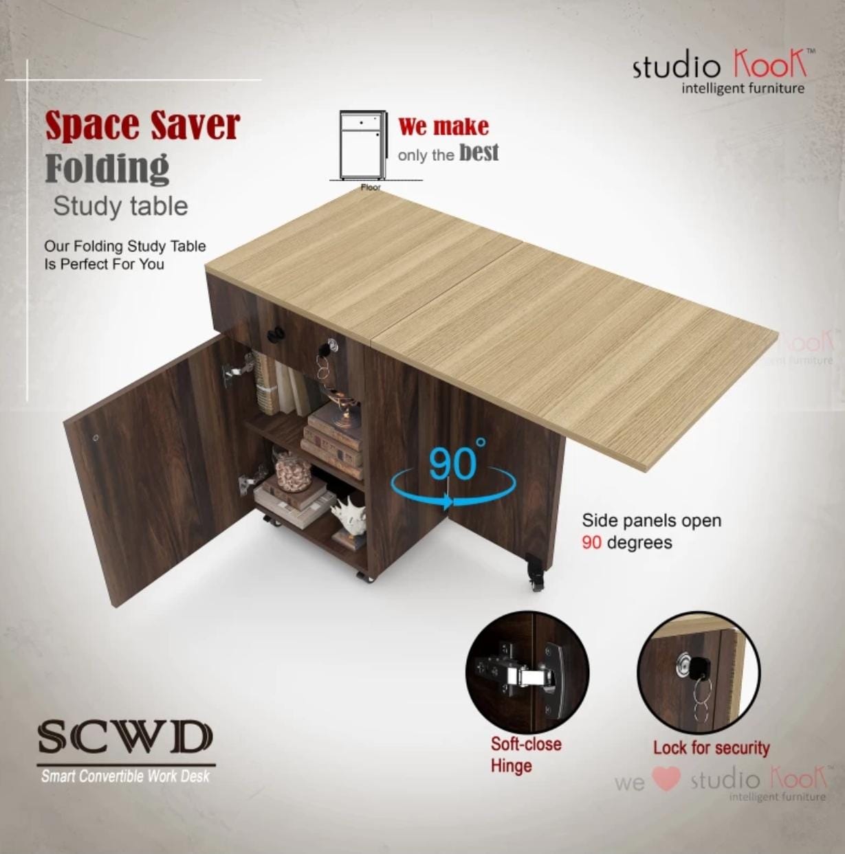 Studio Kook Smart Convertible Desk Engineered Wood Computer Desk (Modular, Finish Color - Junglewood, Pre-assembled)