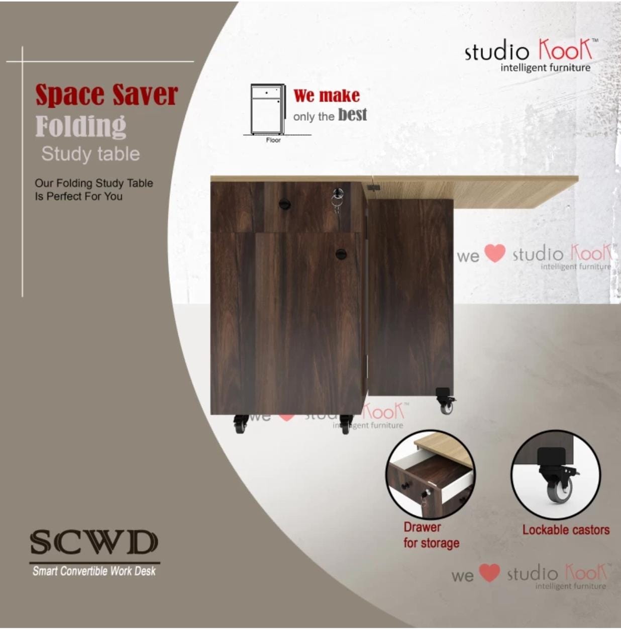 Studio Kook Smart Convertible Desk Engineered Wood Computer Desk (Modular, Finish Color - Junglewood, Pre-assembled)
