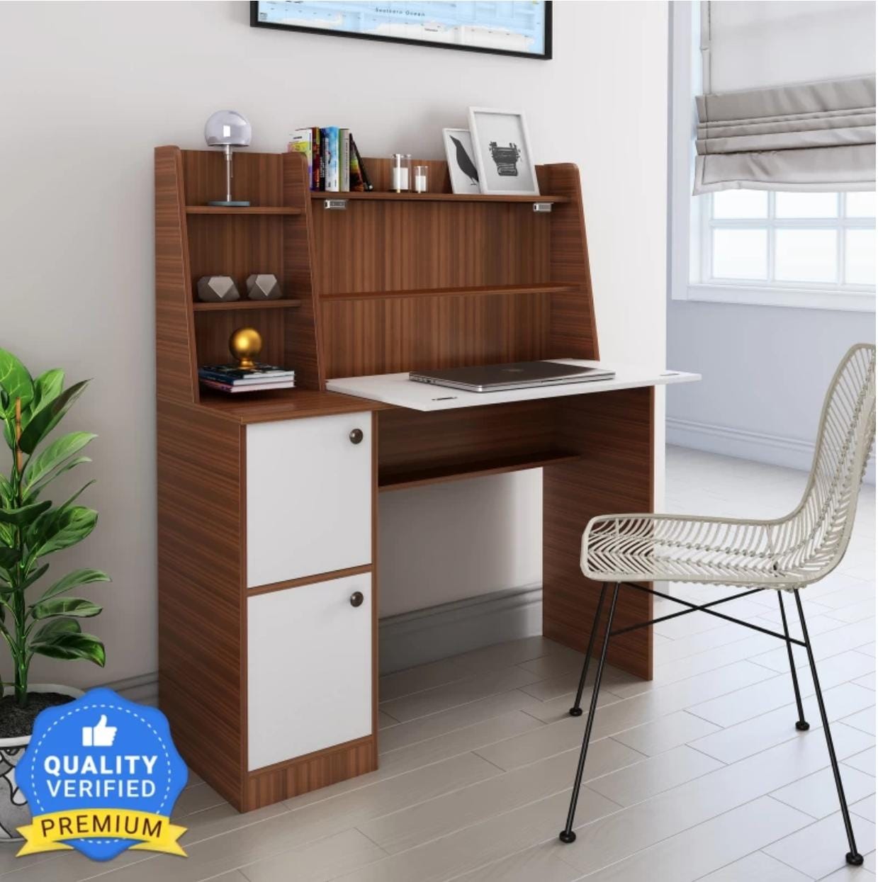 Homes Dalton Engineered Wood Study Table (Free Standing, Finish Color - Almond Walnut and White, Knock Down)