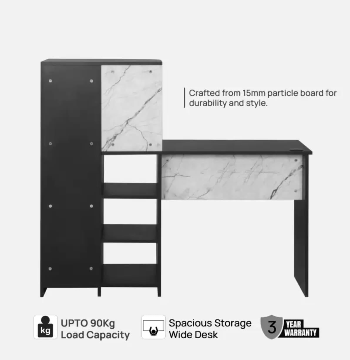 Trevi Krystal Premium Study Table Engineered Wood Office Table (Free Standing, Finish Color - Black Wenge & White Stone, Knock Down)