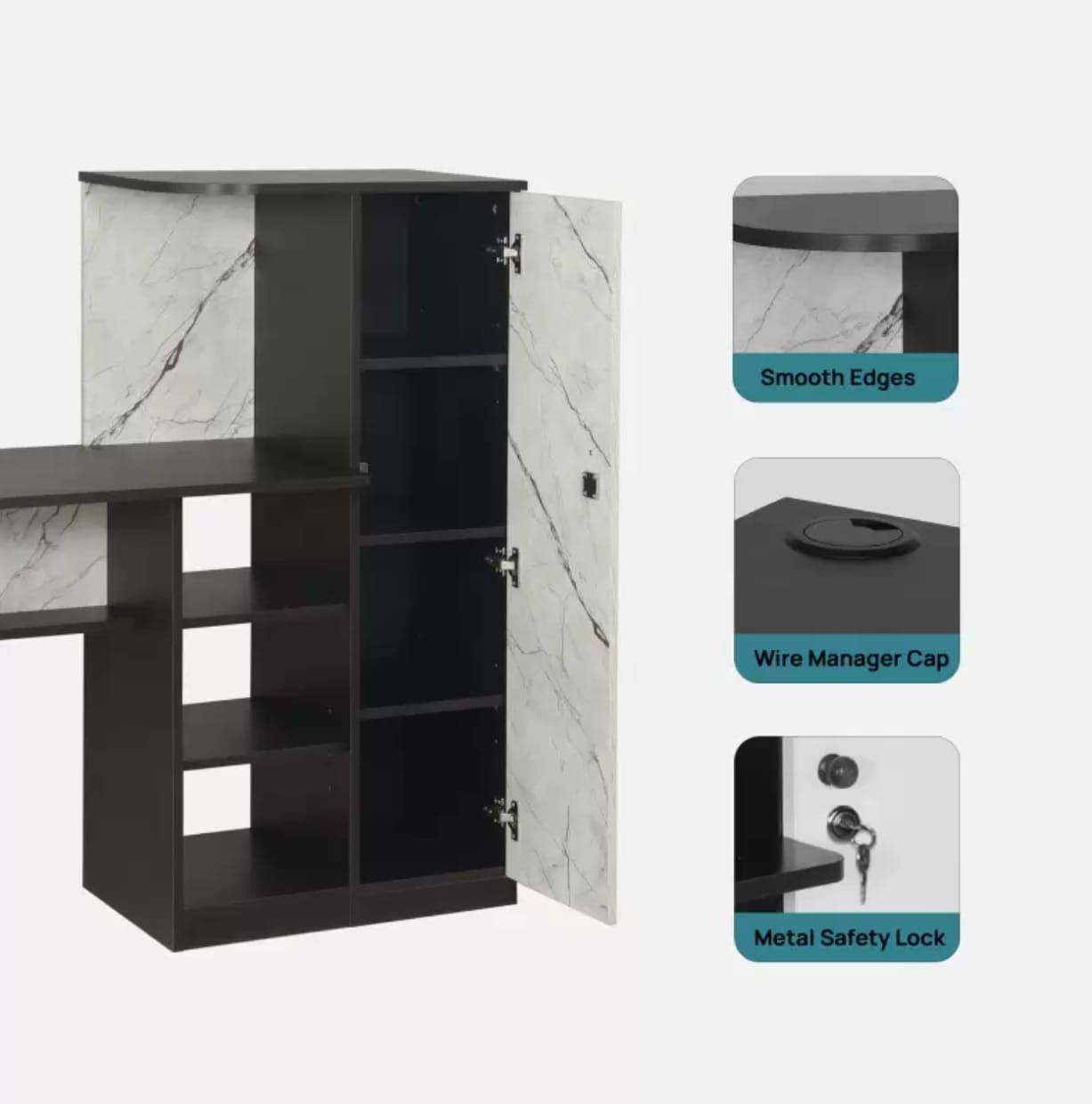 Trevi Krystal Premium Study Table Engineered Wood Office Table (Free Standing, Finish Color - Black Wenge & White Stone, Knock Down)