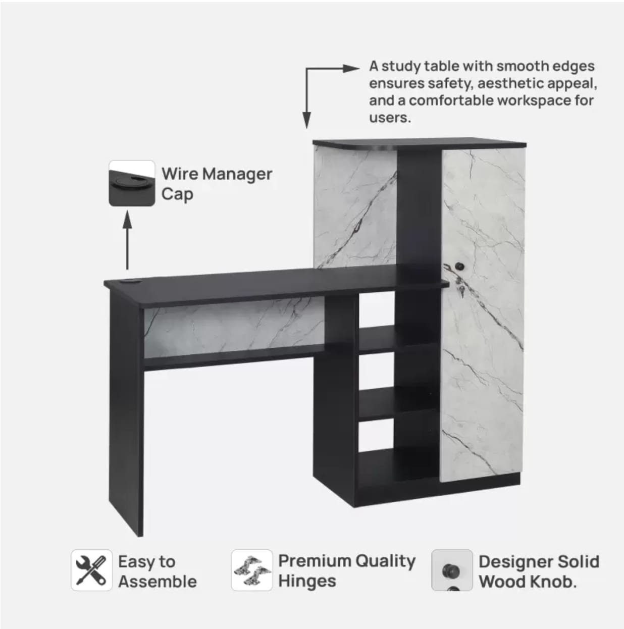 Trevi Krystal Premium Study Table Engineered Wood Office Table (Free Standing, Finish Color - Black Wenge & White Stone, Knock Down)