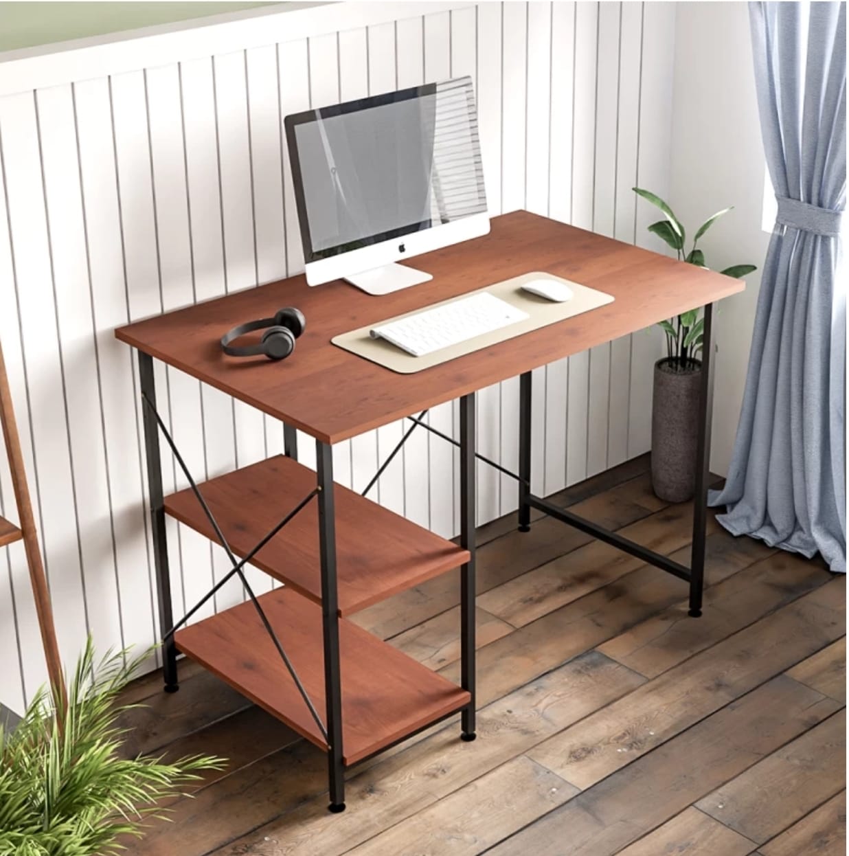 furlay Engineered Wood Study Table (Free Standing, Finish Color - Black, Walnut Shelf, Large Size 100x60CM, DIY (Do-It-Yourself))