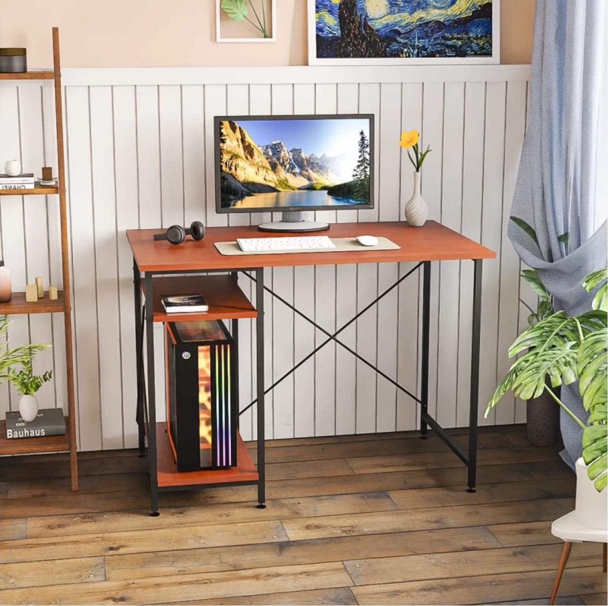 furlay Engineered Wood Study Table (Free Standing, Finish Color - Black, Walnut Shelf, Large Size 100x60CM, DIY (Do-It-Yourself))