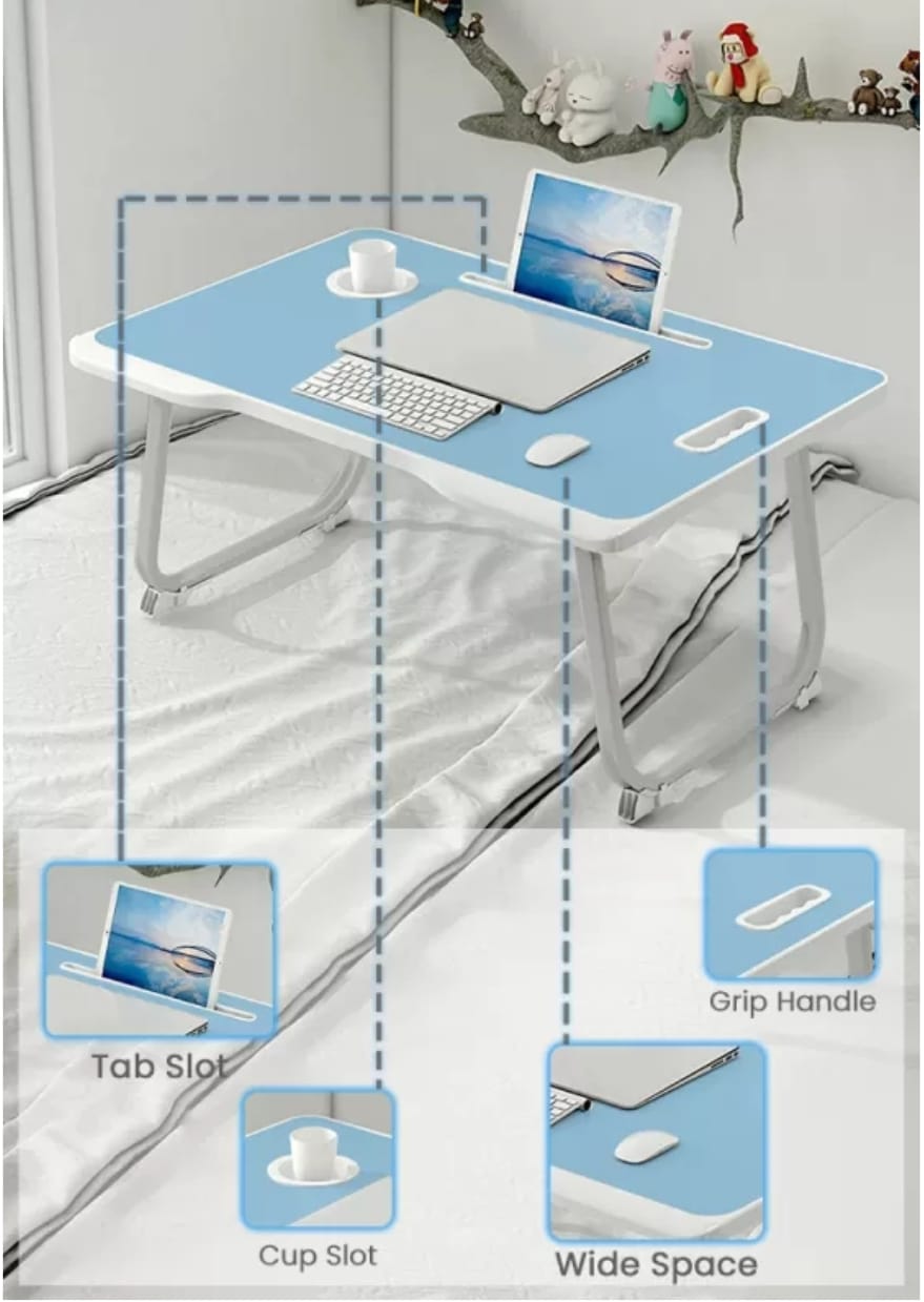 StarAndDaisy Multipurpose Bed | Laptop | Study Table with Foldable, Storage Box Wood Portable Laptop Table (Finish Color - Buddy Blue)