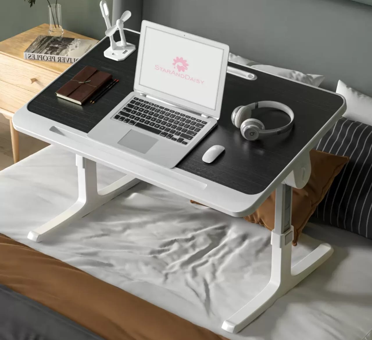 StarAndDaisy StarAndDaisy Multipurpose Engineered Wood & Bed Laptop Table Wood Portable Laptop Table (Finish Color - Black)