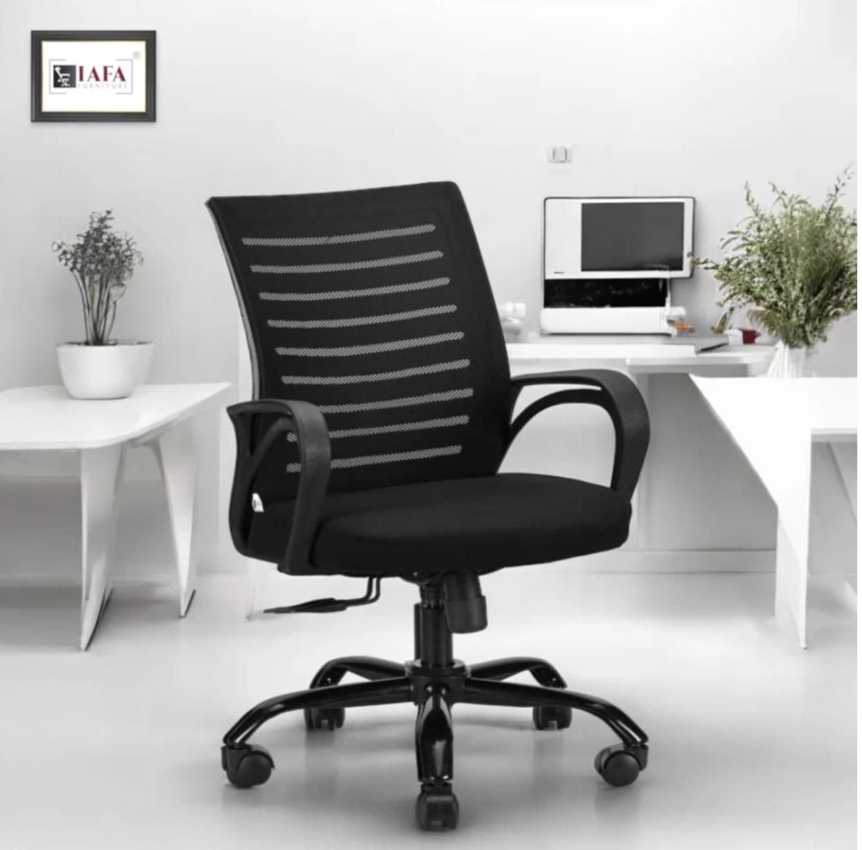 IAFA Diego Mid Back Ergonomic Office Chair with Heavy Duty Black Metal Base Mesh Office Arm Chair (Black, DIY (Do-It-Yourself))