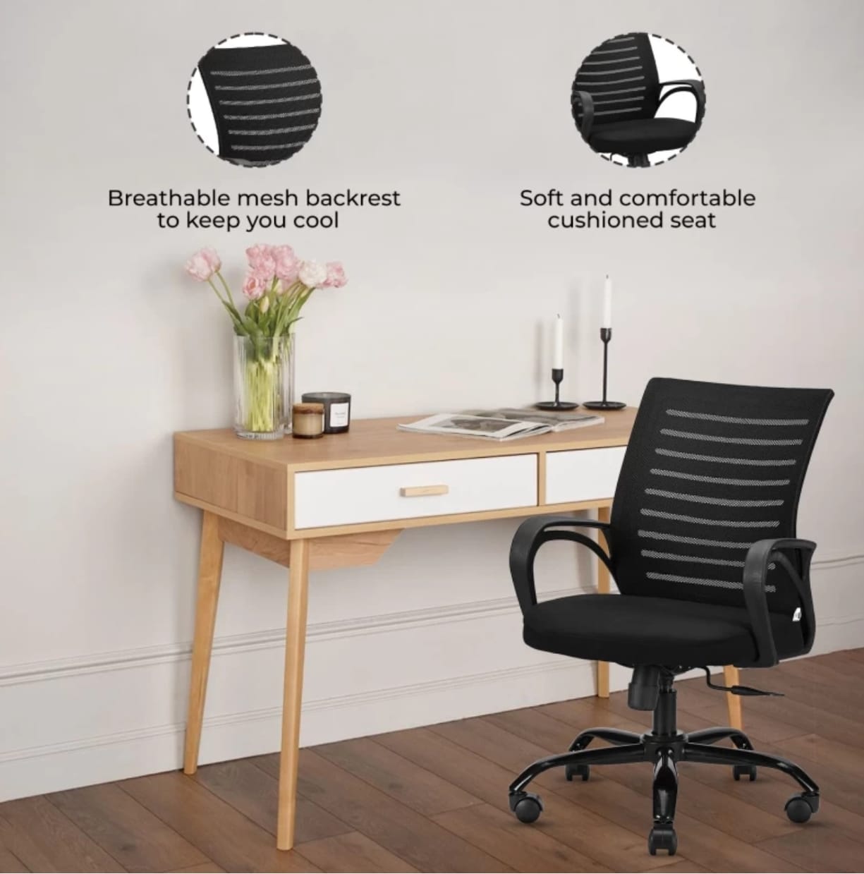 IAFA Diego Mid Back Ergonomic Office Chair with Heavy Duty Black Metal Base Mesh Office Arm Chair (Black, DIY (Do-It-Yourself))